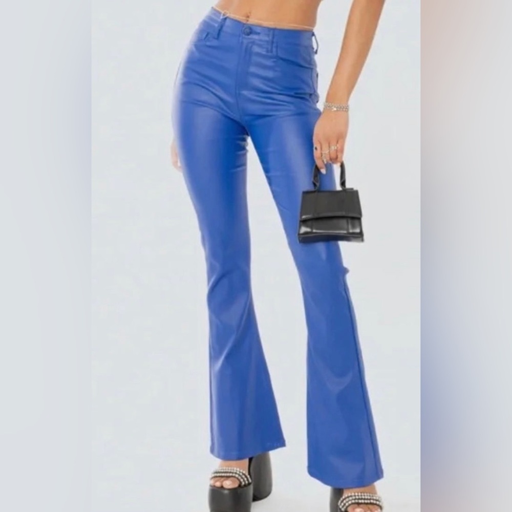 Edikted blue leather flare pants